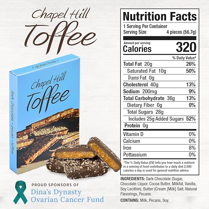 Chapel Hill Pecan and Dark Chocolate Toffee - 2 Ounce