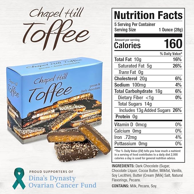 Chapel Hill Pecan and Dark Chocolate Toffee - 5 Ounce