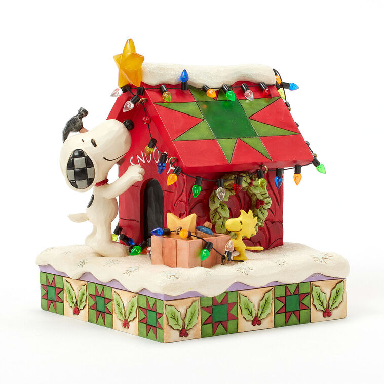 Jim Shore Peanuts Snoopy Decorating Doghouse Light-Up Figurine, 6.3"