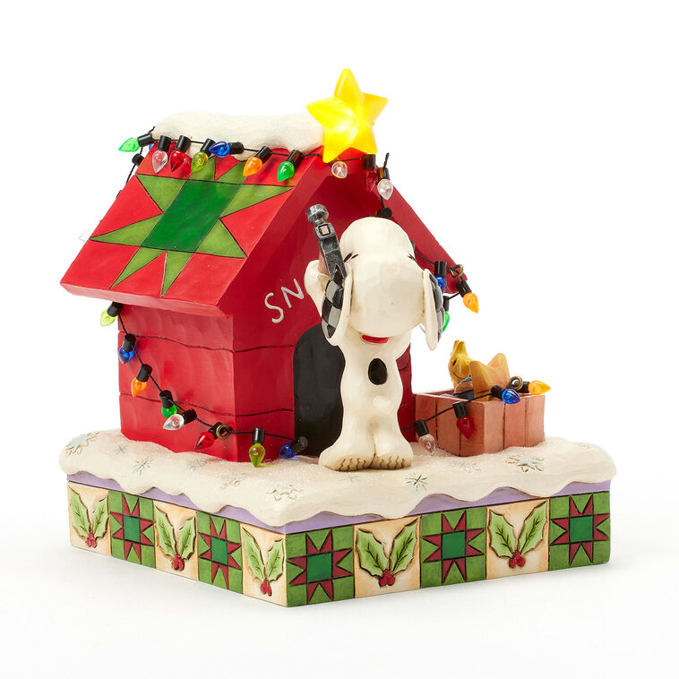 Jim Shore Peanuts Snoopy Decorating Doghouse Light-Up Figurine, 6.3"