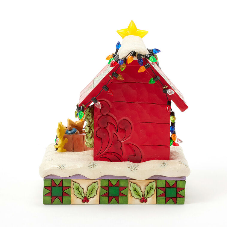 Jim Shore Peanuts Snoopy Decorating Doghouse Light-Up Figurine, 6.3"
