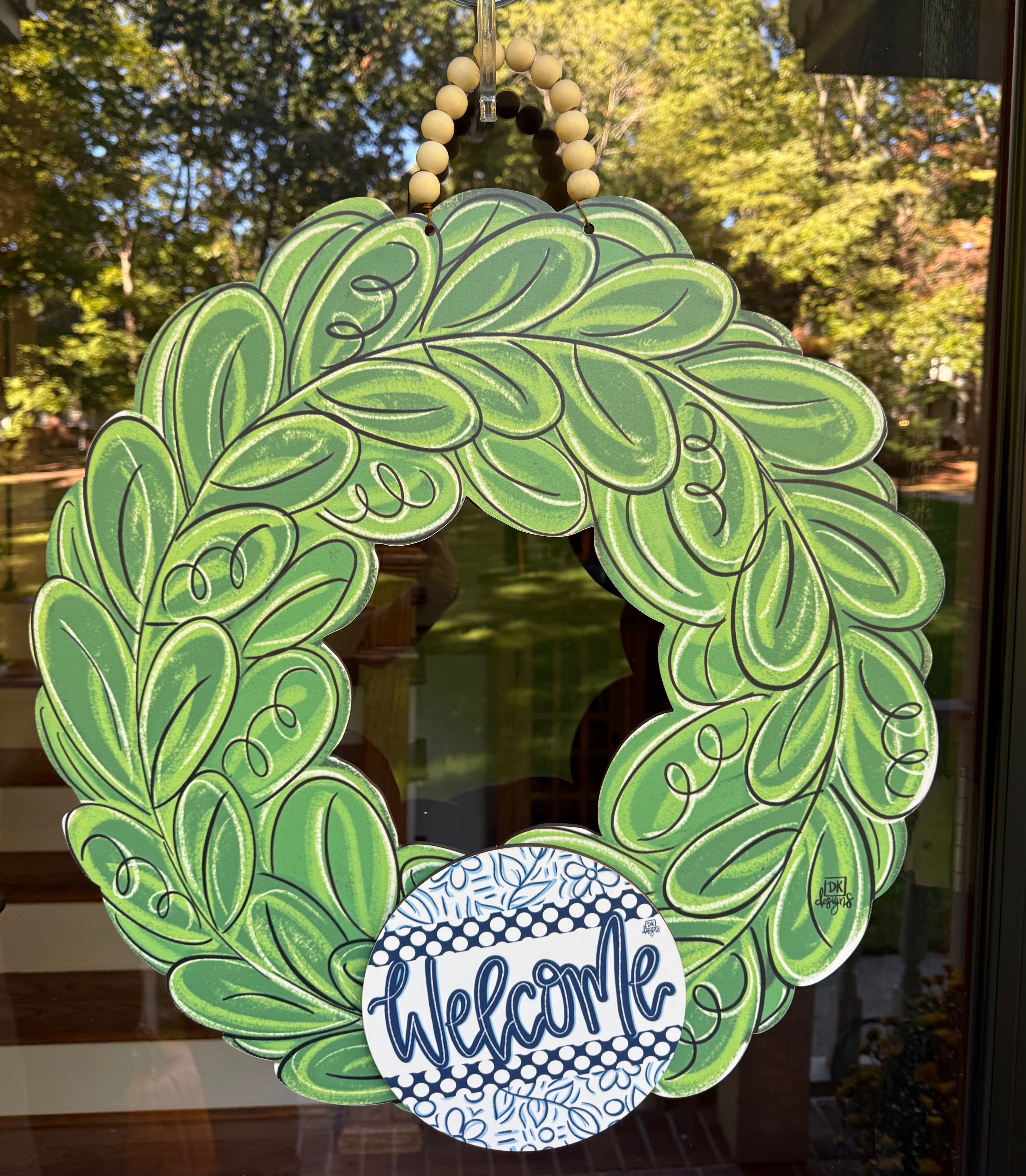 Wreath Door Hanger w/ blue welcome mini