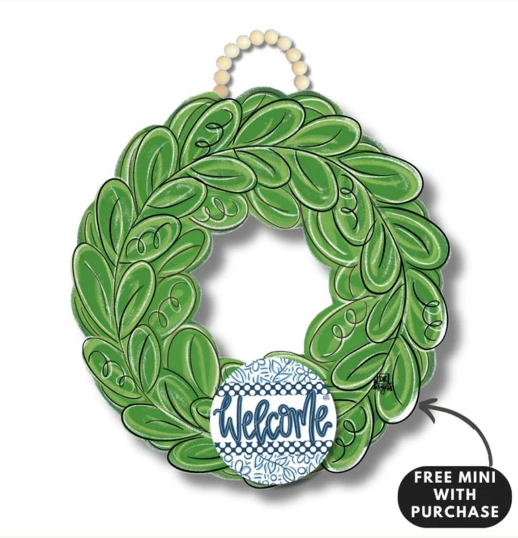 Wreath Door Hanger w/ blue welcome mini