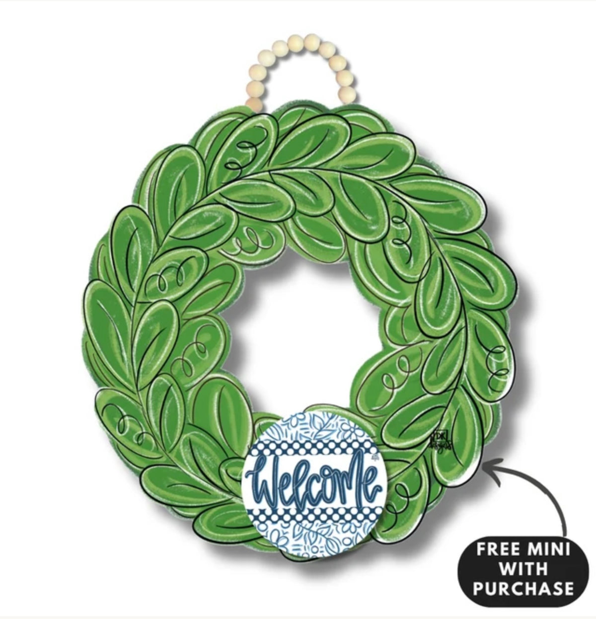 Wreath Door Hanger w/ blue welcome mini