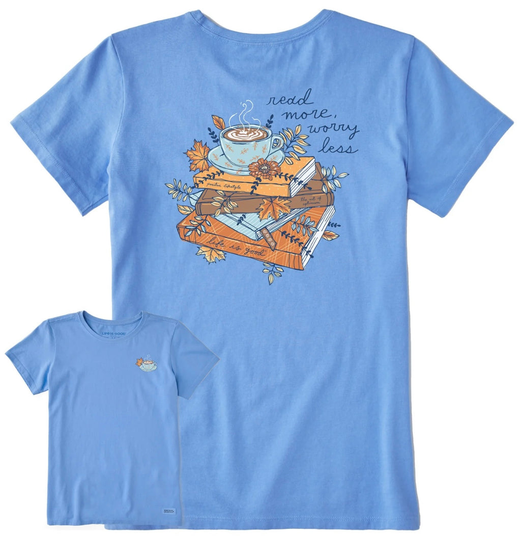 Women's Fall Books and Coffee Short Sleeve Crusher Tee