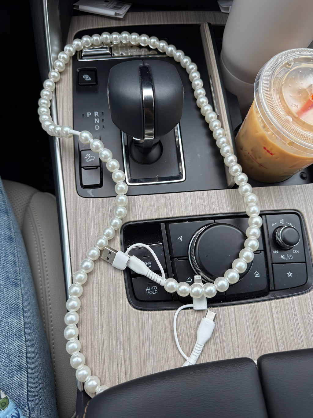 Beaded Usb Charging Cable 2 in 1 Type C Lightning, Pearl