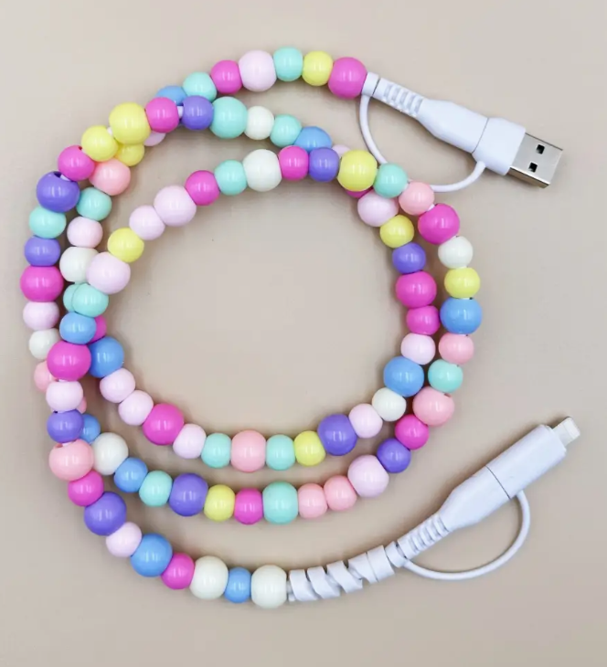 Beaded Phone Charging Cable 2-in-1, Multi Color