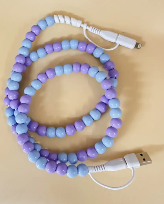 Beaded Phone Charging Cable 2-in-1, Purple/Blue