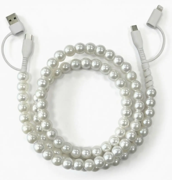 Beaded Usb Charging Cable 2 in 1 Type C Lightning, Pearl