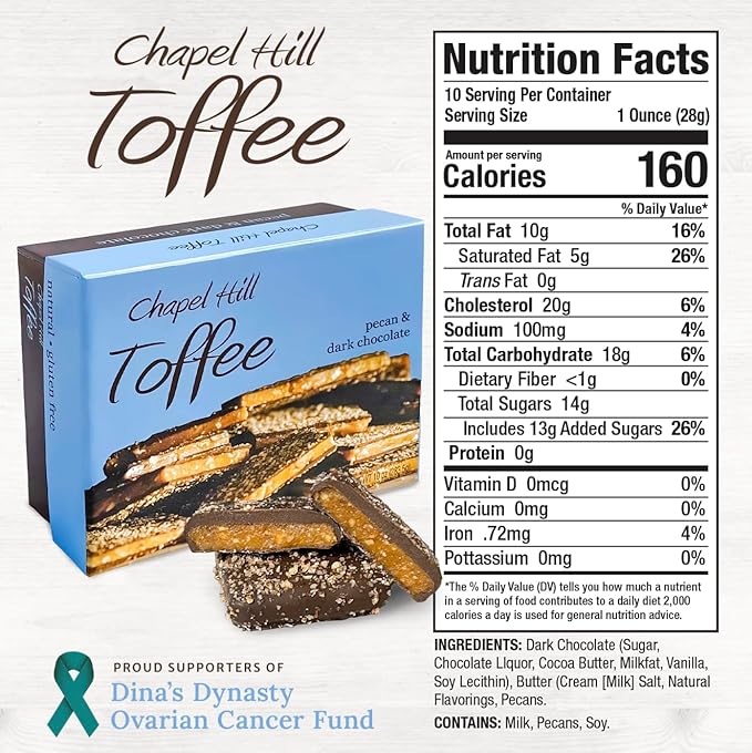 Chapel Hill Pecan and Dark Chocolate Toffee - 10 Ounce